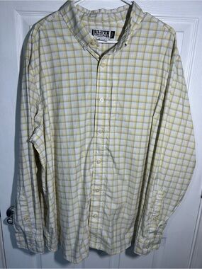 Duluth Trading Co Men's Yellow Plaid Button-Down Shirt Untucked Size XL
